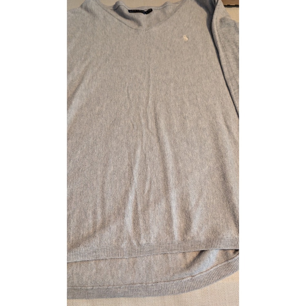 Polo RALPH LAUREN Light Gray 100% Pima Cotton V Neck Sweater - Size Large